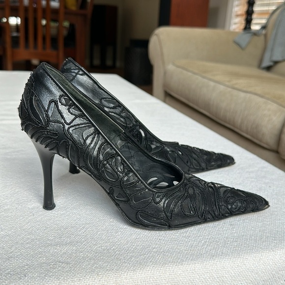 Arte made in Italy cut out leather design black stiletto pumps SZ 37 - Picture 3 of 11